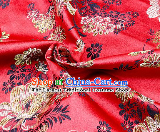 Chinese Classical Peony Pattern Design Red Satin Fabric Brocade Asian Traditional Drapery Silk Material