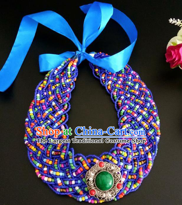 Chinese Traditional Mongol Nationality Weave Royalblue Hair Clasp Mongolian Ethnic Dance Headband Accessories for Women