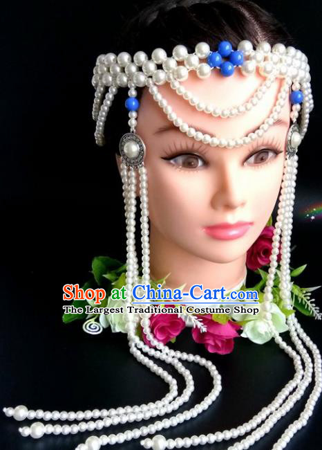 Chinese Traditional Mongol Nationality Beads Hair Clasp Mongolian Ethnic Dance Tassel Headband Accessories for Women