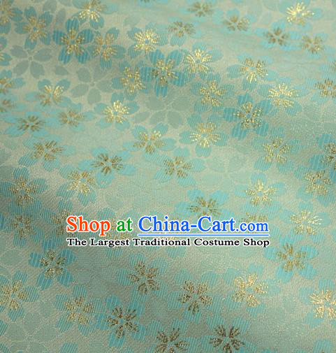 Japanese Traditional Kimono Classical Sakura Pattern Blue Brocade Damask Asian Japan Nishijin Satin Drapery Silk Fabric