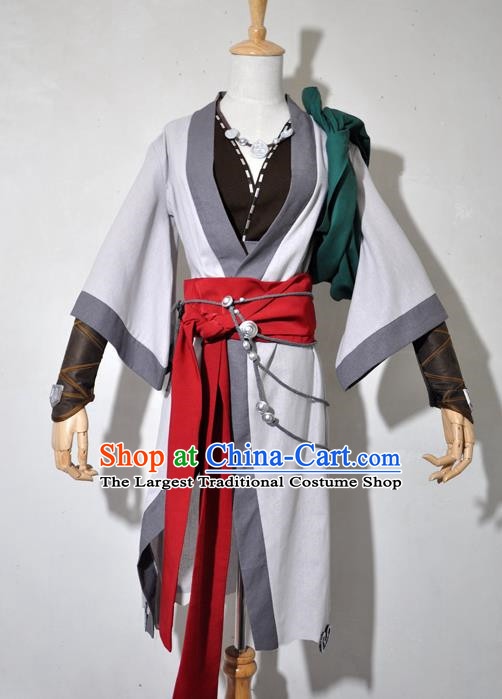 Chinese Traditional Cosplay Young Hero Grey Costume Ancient Swordsman Hanfu Clothing for Men