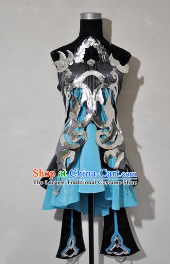 Top Grade Cosplay Fairy Witch Blue Costume Ancient Female Swordsman Dress for Women