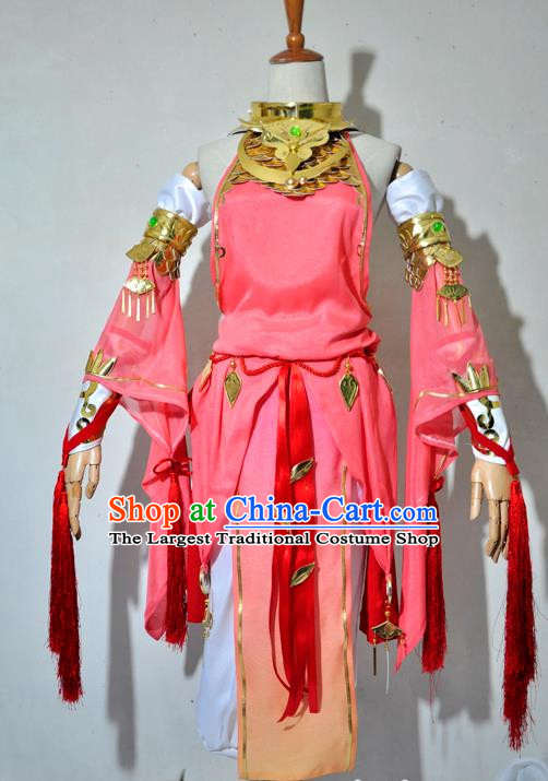 Top Grade Cosplay Fairy Witch Costume Ancient Female Swordsman Pink Dress for Women