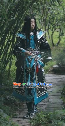 Chinese Traditional Cosplay General Young Knight Blue Costume Ancient Swordsman Hanfu Clothing for Men