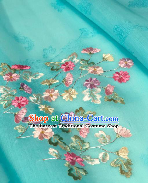 Traditional Chinese Embroidered Daisy Green Silk Fabric Classical Pattern Design Brocade Fabric Asian Satin Material