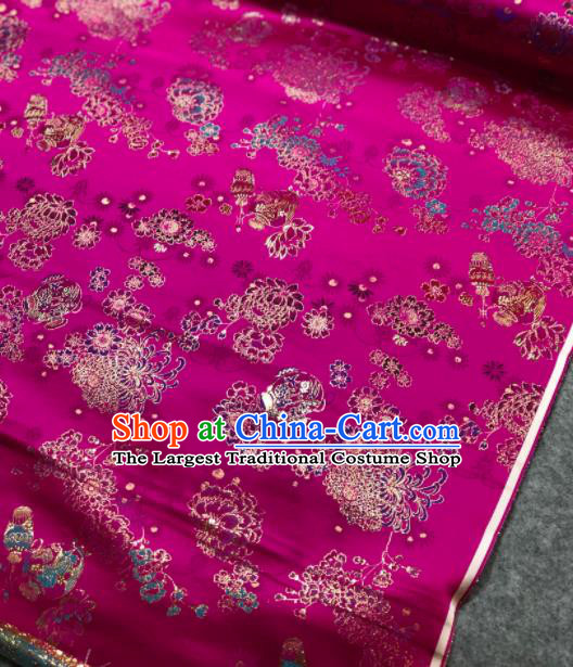 Traditional Chinese Embroidered Rosy Silk Fabric Classical Lotus Chrysanthemum Pattern Design Brocade Fabric Asian Satin Material