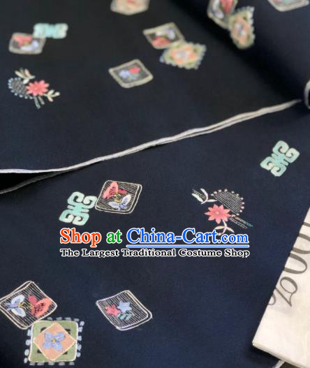 Traditional Chinese Navy Silk Fabric Classical Pattern Design Brocade Fabric Asian Satin Material