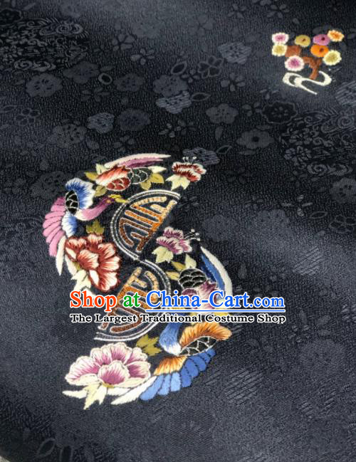 Traditional Chinese Embroidered Peony Black Silk Fabric Classical Pattern Design Brocade Fabric Asian Satin Material