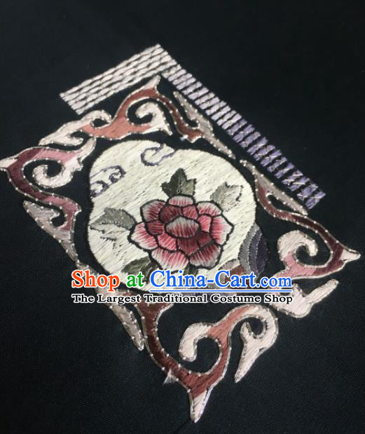 Traditional Chinese Embroidered Peony Flowers Black Silk Fabric Classical Pattern Design Brocade Fabric Asian Satin Material