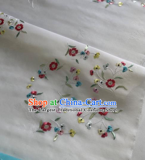 Traditional Chinese Embroidered Flowers White Silk Fabric Classical Pattern Design Brocade Fabric Asian Satin Material