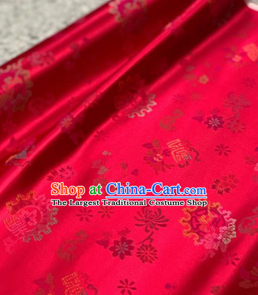 Traditional Chinese Red Satin Classical Chrysanthemum Pattern Design Brocade Fabric Asian Silk Fabric Material