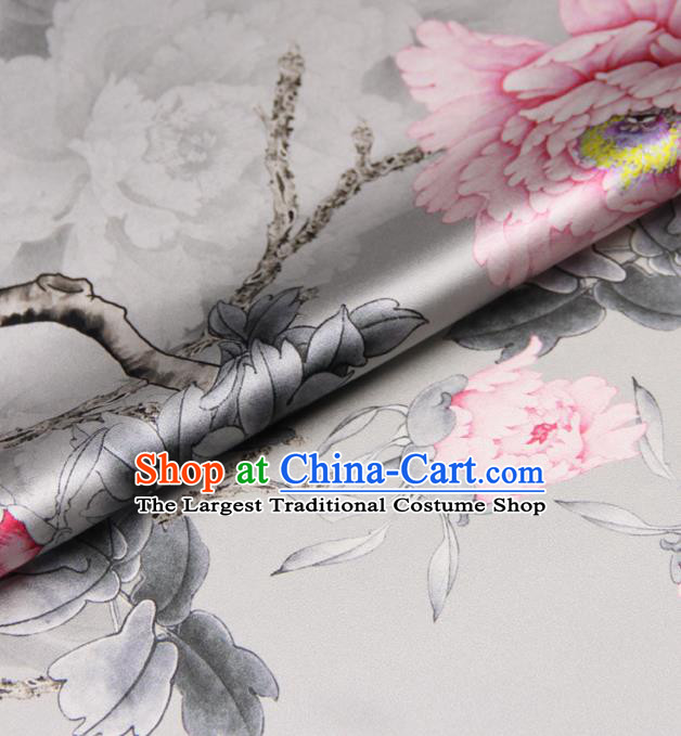 Chinese Traditional Classical Pink Peony Pattern Brocade Damask Asian Satin Drapery Silk Fabric