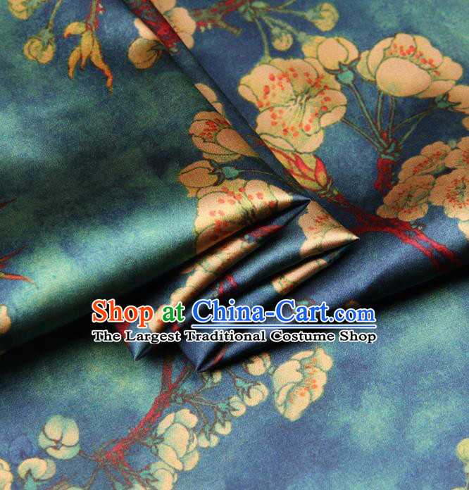 Chinese Traditional Classical Plum Pattern Atrovirens Brocade Damask Asian Satin Drapery Silk Fabric