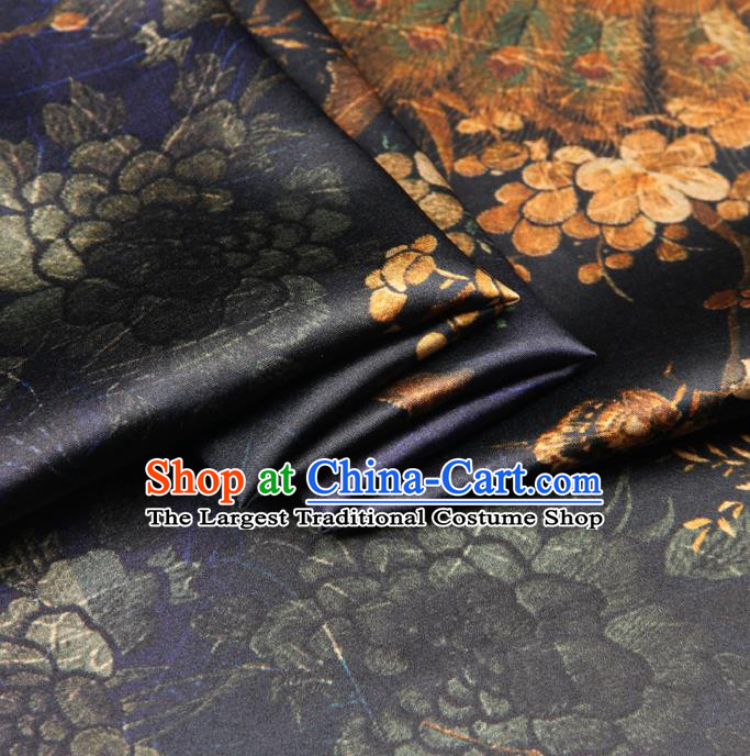 Chinese Traditional Classical Peacock Pattern Purple Brocade Damask Asian Satin Drapery Silk Fabric