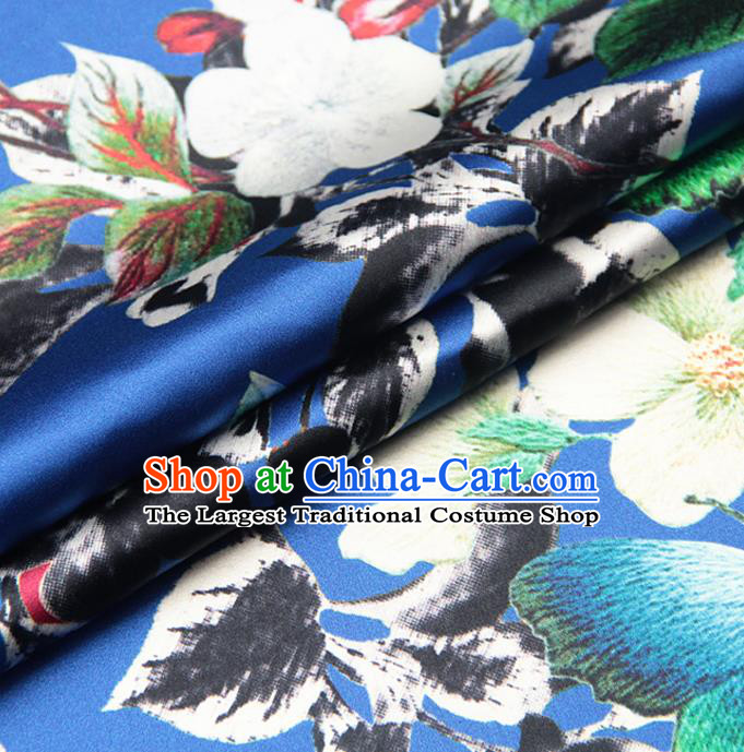 Chinese Traditional Classical Peach Flowers Pattern Royalblue Brocade Damask Asian Satin Drapery Silk Fabric