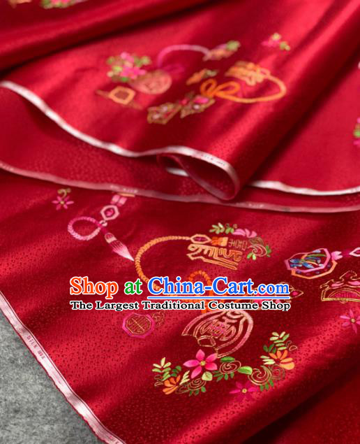 Traditional Chinese Satin Classical Embroidered Pattern Design Purplish Red Brocade Fabric Asian Silk Fabric Material