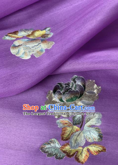 Traditional Chinese Satin Classical Embroidered Peony Pattern Design Purple Brocade Fabric Asian Silk Fabric Material