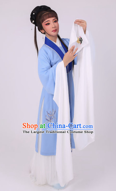 Chinese Traditional Peking Opera Diva Costume Ancient Village Girl Embroidered Blue Dress for Women