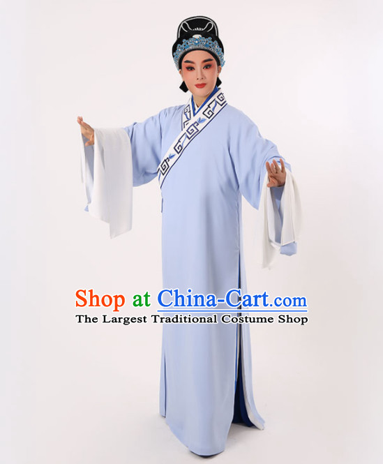 Chinese Traditional Beijing Opera Niche Costume Ancient Scholar Childe Light Blue Robe for Men