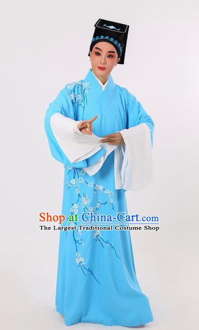 Chinese Traditional Beijing Opera Niche Costume Ancient Scholar Childe Blue Robe for Men