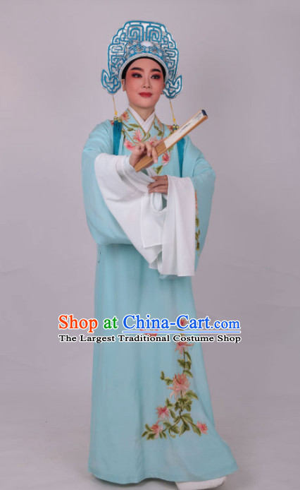 Chinese Traditional Beijing Opera Niche Nobility Childe Embroidered Blue Robe Ancient Scholar Costume for Men