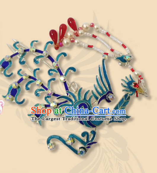 Chinese Traditional Beijing Opera Hair Accessories Ancient Queen Pearls Tassel Phoenix Hairpins for Women