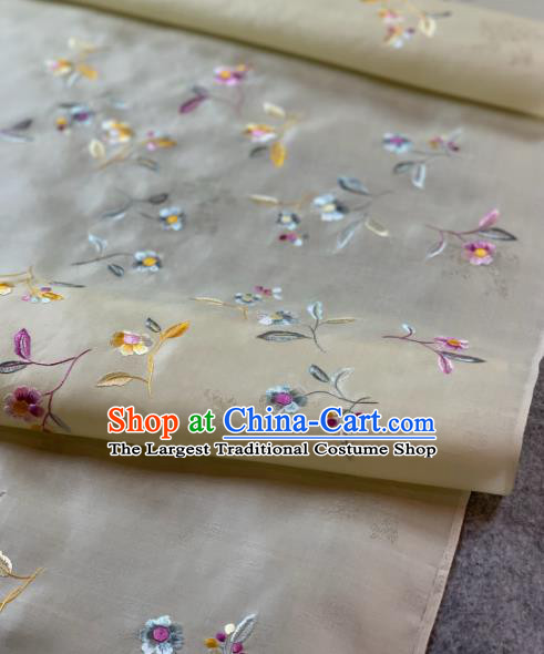 Traditional Chinese Satin Classical Embroidered Pattern Design Beige Brocade Fabric Asian Silk Fabric Material