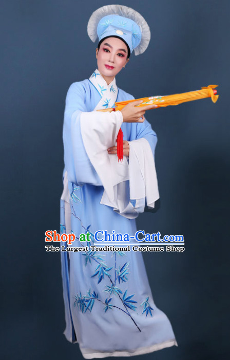 Chinese Traditional Beijing Opera Niche Embroidered Blue Robe Ancient Scholar Nobility Childe Costume for Men