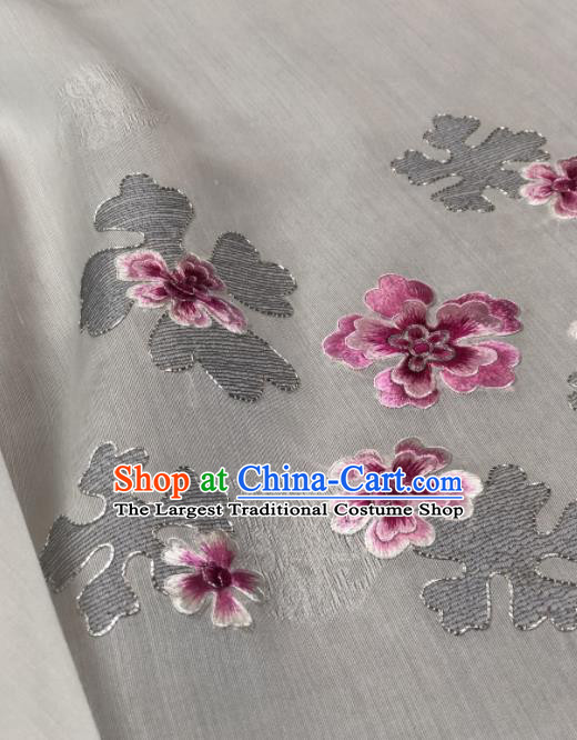 Traditional Chinese White Silk Fabric Classical Embroidered Pattern Design Brocade Fabric Asian Satin Material