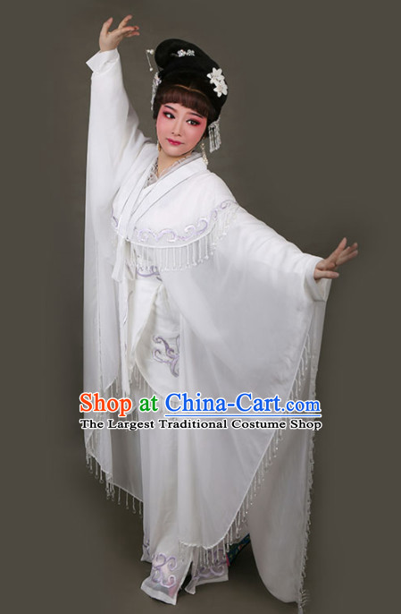 Chinese Traditional Peking Opera Actress Embroidered White Dress Ancient Swordswoman Bai Suzhen Costume for Women