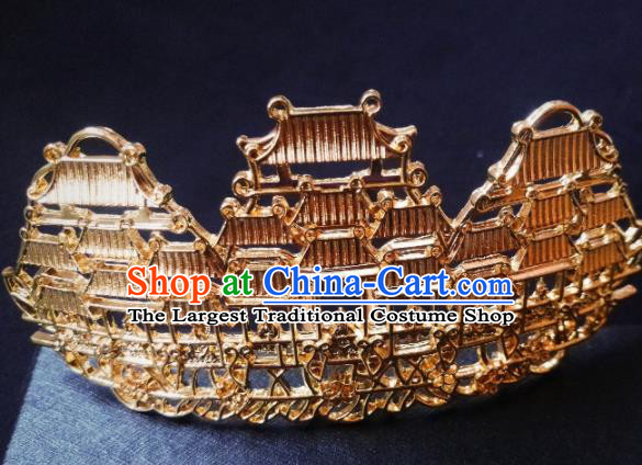 Chinese Ancient Princess Hairpins Palace Golden Hair Crown Traditional Hanfu Hair Accessories for Women