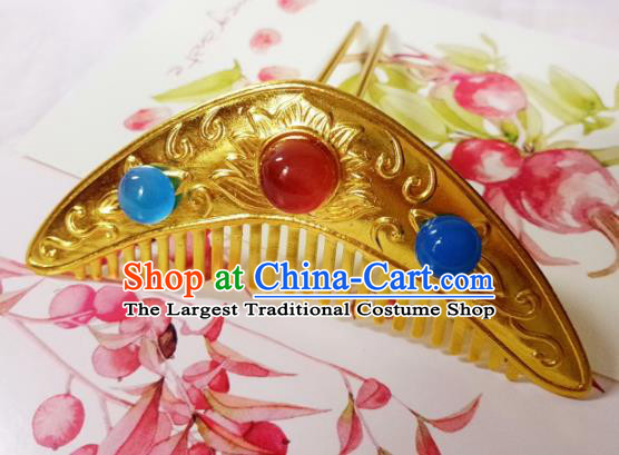 Chinese Ancient Golden Hair Comb Princess Hairpins Traditional Hanfu Palace Hair Accessories for Women