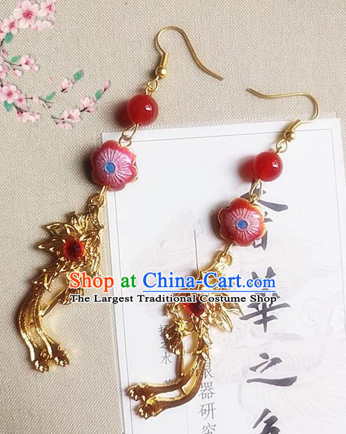 Chinese Ancient Princess Cloisonne Red Earrings Traditional Hanfu Palace Jewelry Accessories for Women