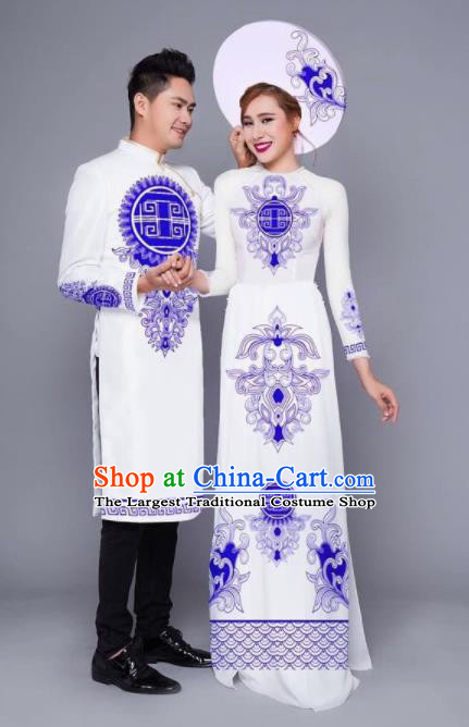 Asian Vietnam Traditional Wedding Costumes Vietnamese National Classical Ao Dai Cheongsam for Women for Men