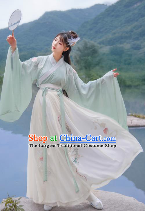 Chinese Traditional Swordsman Hanfu Dress Ancient Jin Dynasty Court Embroidered Historical Costume for Women