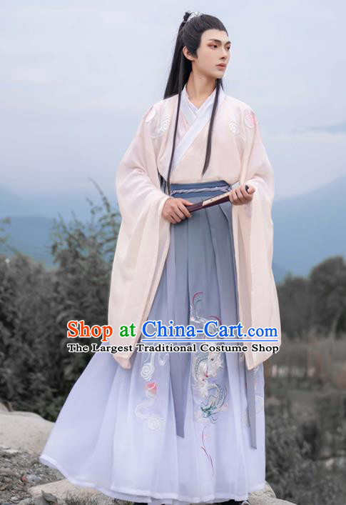 Chinese Traditional Nobility Childe Hanfu Clothing Ancient Jin Dynasty Scholar Embroidered Historical Costume for Men