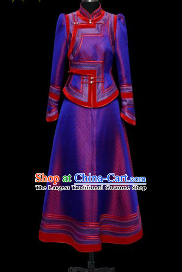 Traditional Chinese Mongol Ethnic Wedding Light Purple Dress Mongolian Minority Folk Dance Costume for Women