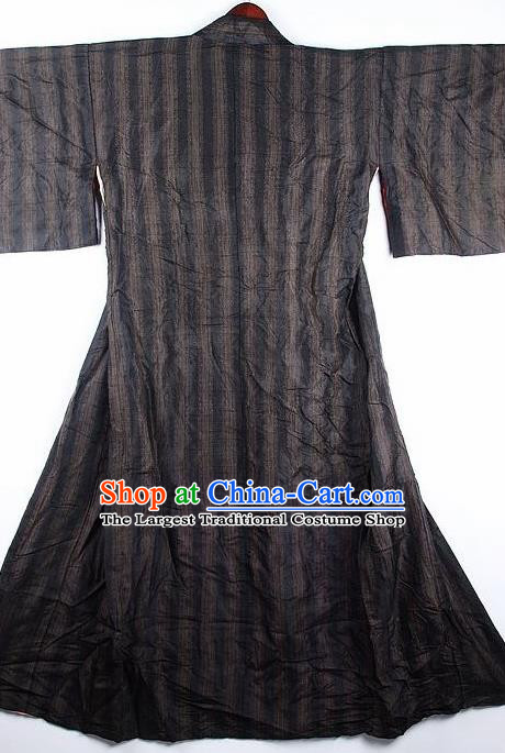 Japanese Traditional Brown Stripe Pattern Kimono Asian Japan National Yukata Costume for Men