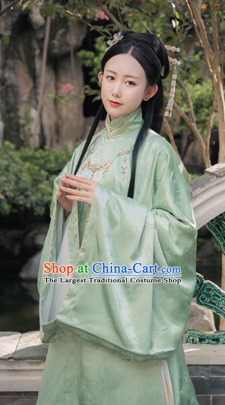 Asian Chinese Ming Dynasty Imperial Consort Replica Costume Traditional Ancient Palace Green Hanfu Dress for Women