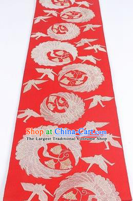 Japanese Traditional Kimono Classical Cranes Pattern Red Brocade Belt Asian Japan National Yukata Waistband for Women