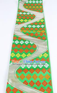 Japanese Traditional Kimono Classical Sakura Pattern Green Brocade Belt Asian Japan National Yukata Waistband for Women