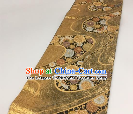 Japanese Kimono Classical Flow Butterfly Pattern Golden Brocade Belt Asian Japan Traditional National Yukata Waistband for Women