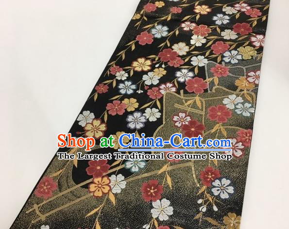 Japanese Kimono Classical Sakura Pattern Black Brocade Belt Asian Japan Traditional National Yukata Waistband for Women