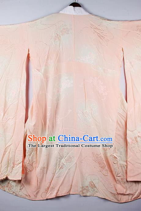 Japanese Traditional Ceremony Costume Printing Orchid Pink Furisode Kimono Asian Japan National Yukata Dress for Women