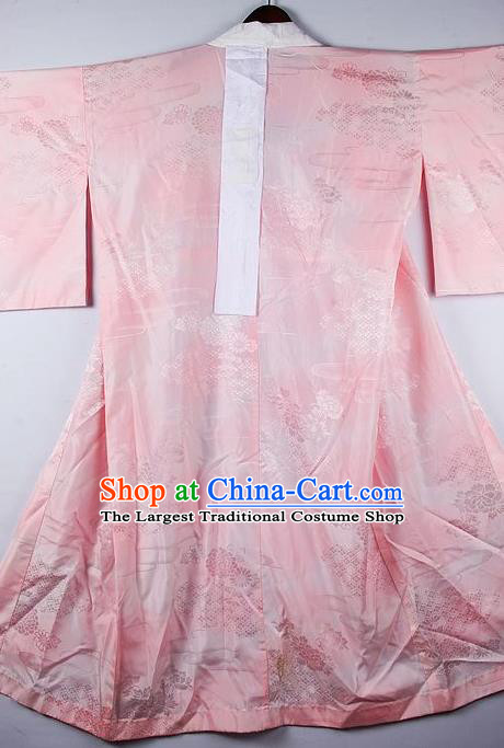 Japanese Traditional Ceremony Costume Printing Chrysanthemum Pink Furisode Kimono Asian Japan National Yukata Dress for Women