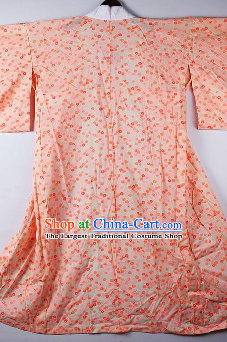 Japanese Traditional Ceremony Costume Printing Sakura Orange Furisode Kimono Asian Japan National Yukata Dress for Women