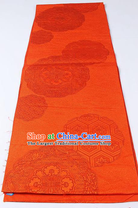 Japanese National Kimono Classical Lucky Pattern Design Orange Brocade Belt Asian Japan Traditional Yukata Waistband for Women