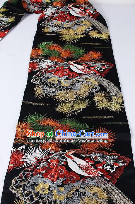 Japanese Kimono Classical Pine Pattern Design Black Brocade Belt Asian Japan Traditional National Yukata Waistband for Women