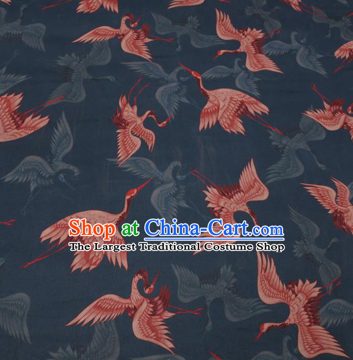 Traditional Chinese Green Gambiered Guangdong Gauze Classical Cranes Pattern Design Silk Fabric