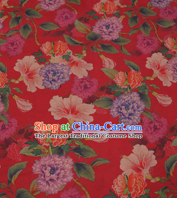 Traditional Chinese Classical Peony Pattern Design Red Gambiered Guangdong Gauze Asian Brocade Silk Fabric